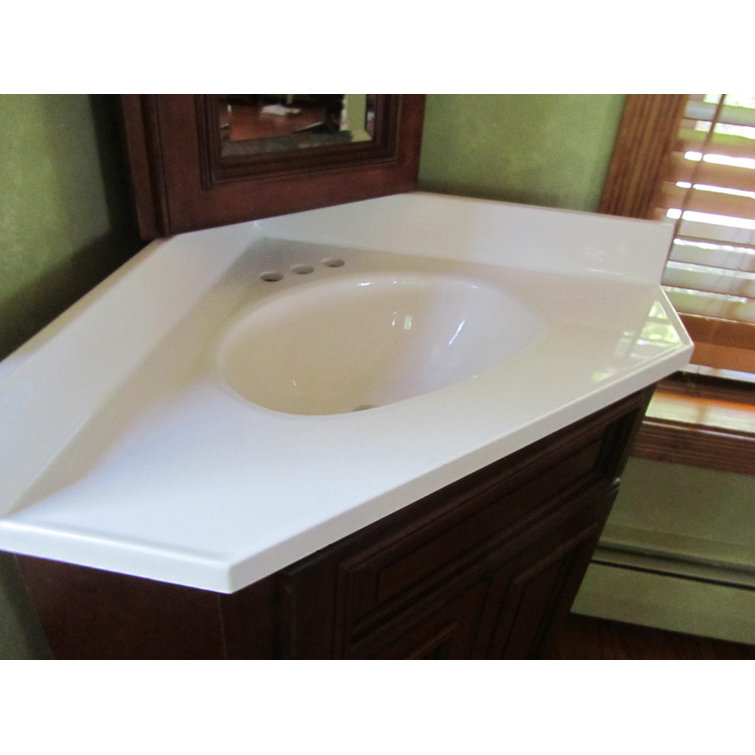 GCC White Marble Corner Bathroom Sink with Overflow Hole & Reviews